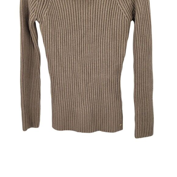 90s EAC Womens Cold Shoulder Ribbed Knit Sweater Sz S Cotton Blend Neutral Tan - Picture 11 of 12